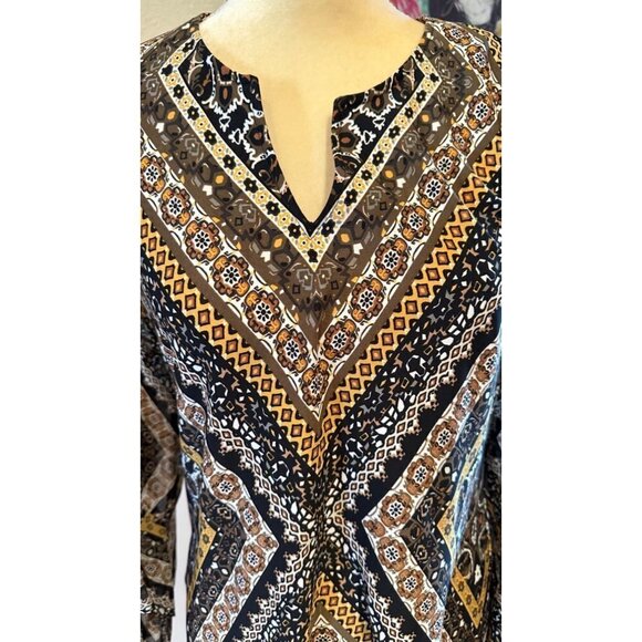 INC graphic paisley print dress ruffled sheer long sleeves women's size 4 - Picture 4 of 7